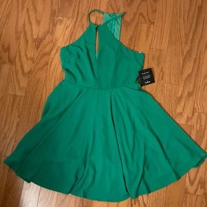 Kelly green chiffon mini dress from Lulu’s